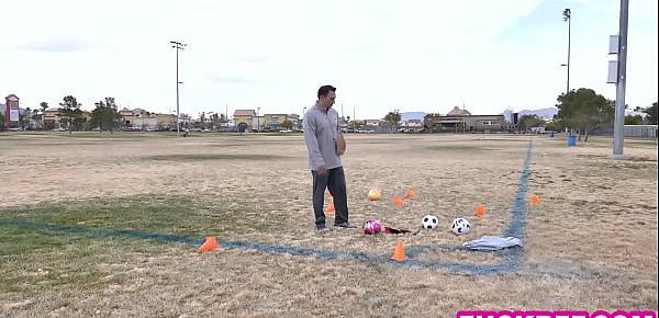  Soccer teens thank their much older coach as a team by sucking and fucking him